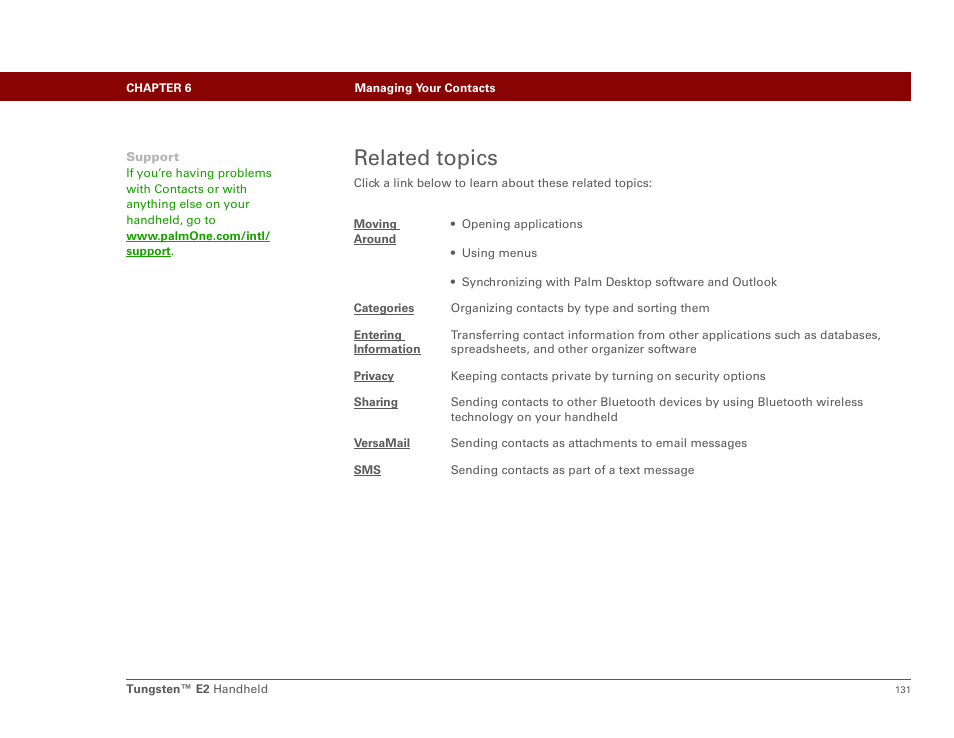Related topics | Palm E2 User Manual | Page 152 / 653