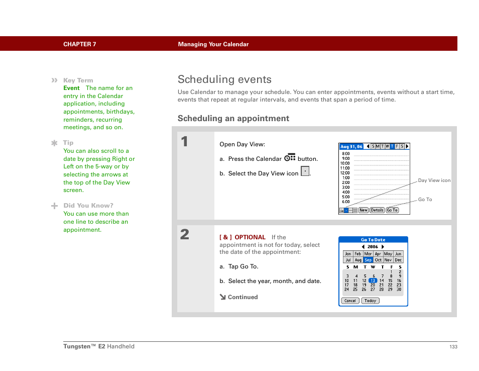 Scheduling events, Scheduling an appointment | Palm E2 User Manual | Page 154 / 653