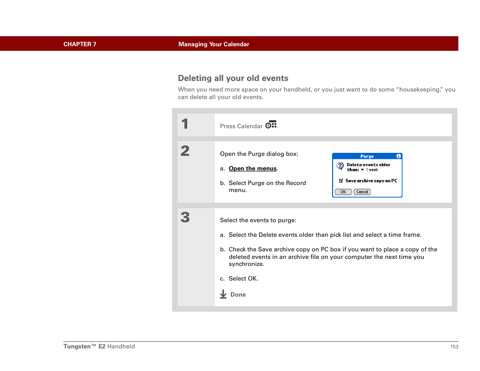 Deleting all your old events | Palm E2 User Manual | Page 174 / 653