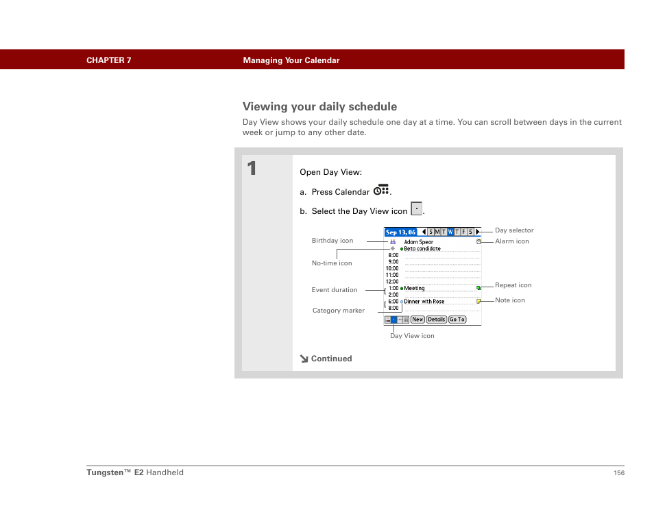 Viewing your daily schedule | Palm E2 User Manual | Page 177 / 653