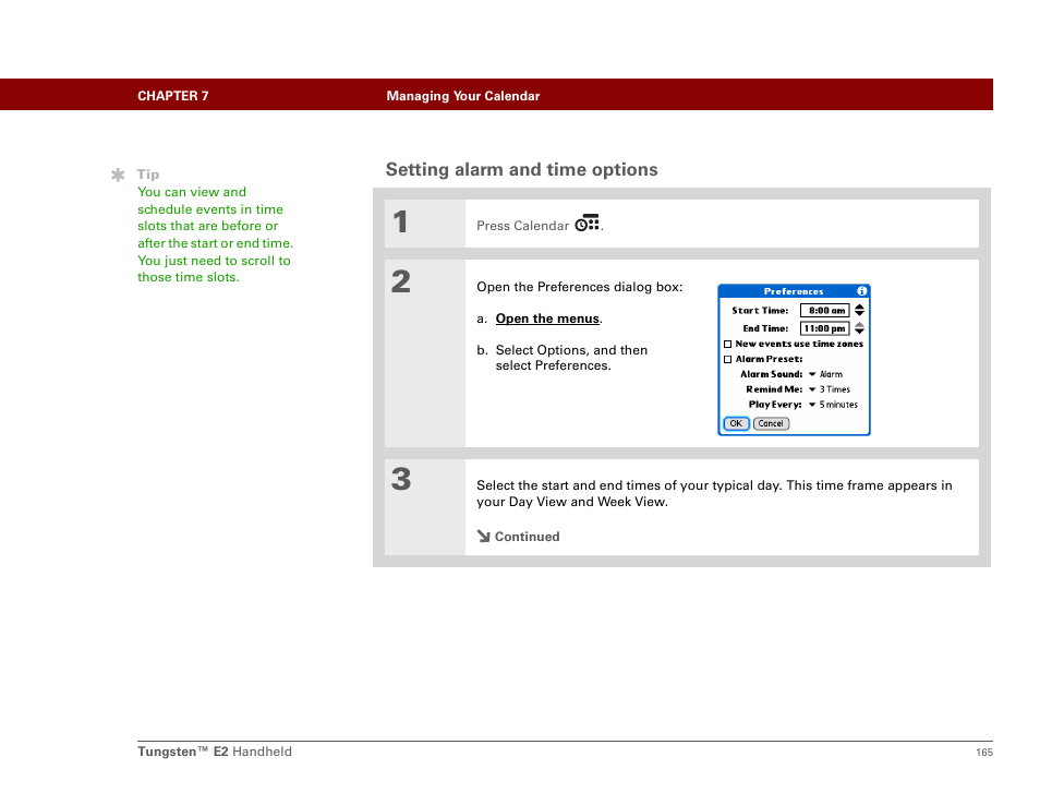 Setting alarm and time options | Palm E2 User Manual | Page 186 / 653