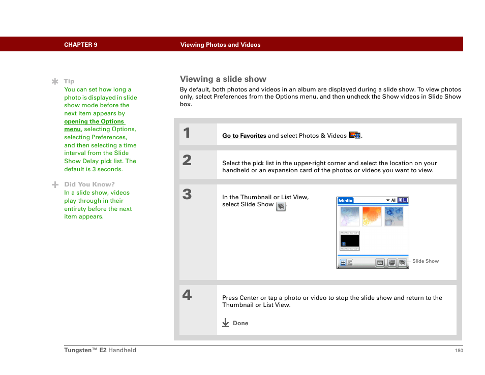 Viewing a slide show | Palm E2 User Manual | Page 201 / 653