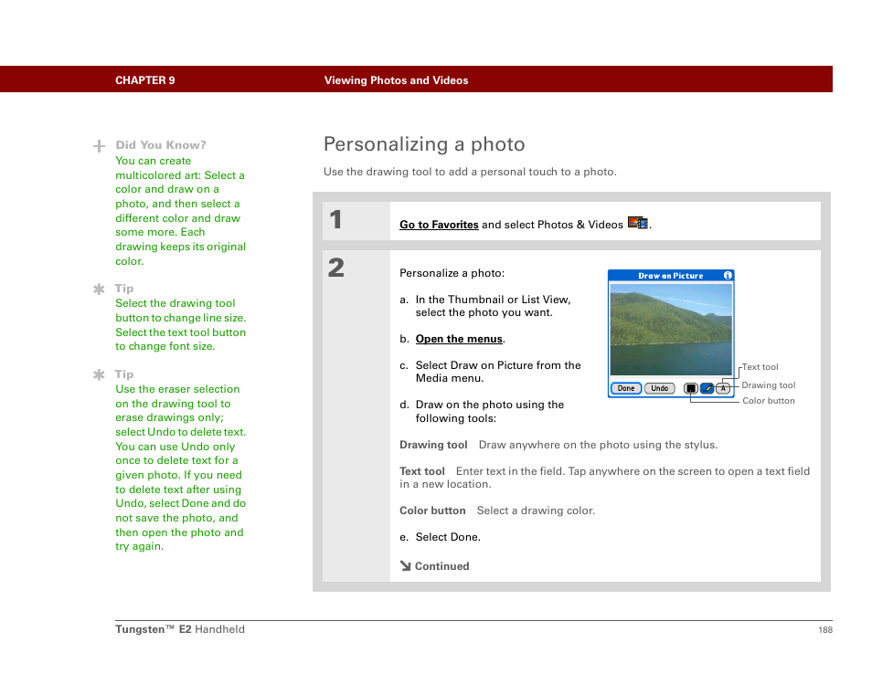 Personalizing a photo | Palm E2 User Manual | Page 209 / 653
