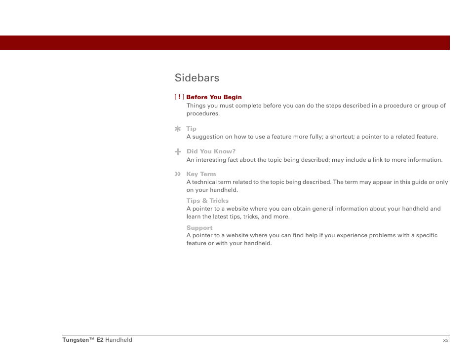 Sidebars | Palm E2 User Manual | Page 21 / 653
