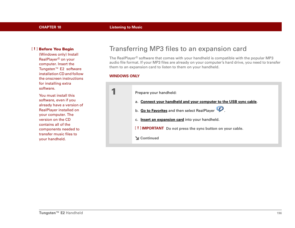 Transferring mp3 files to an expansion card | Palm E2 User Manual | Page 217 / 653