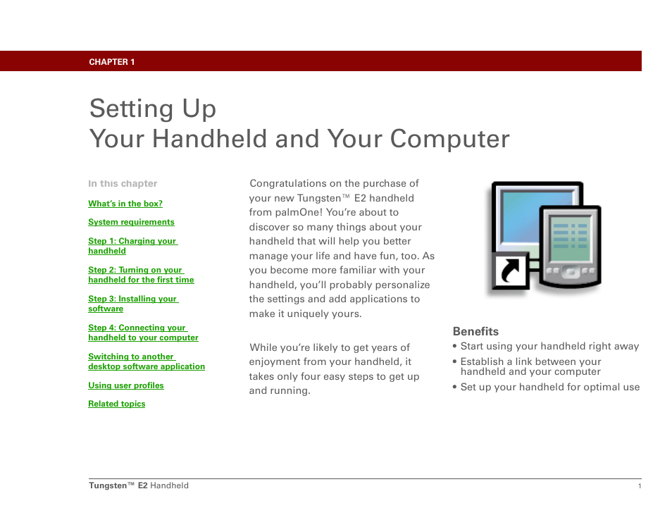 Setting up your handheld and your computer | Palm E2 User Manual | Page 22 / 653