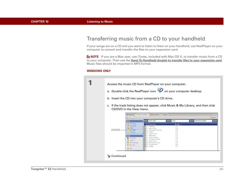 Transferring music from a cd to your handheld | Palm E2 User Manual | Page 222 / 653