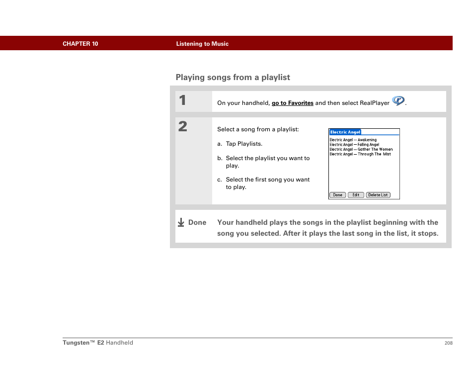 Playing songs from a playlist | Palm E2 User Manual | Page 229 / 653