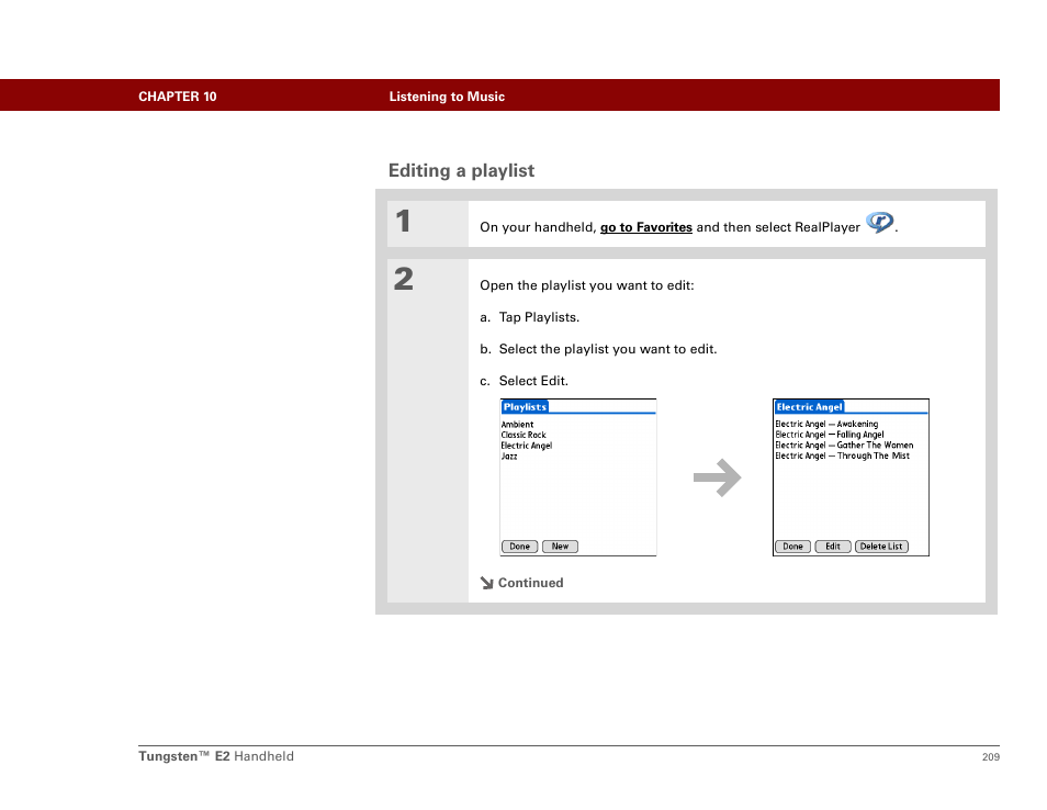 Editing a playlist | Palm E2 User Manual | Page 230 / 653