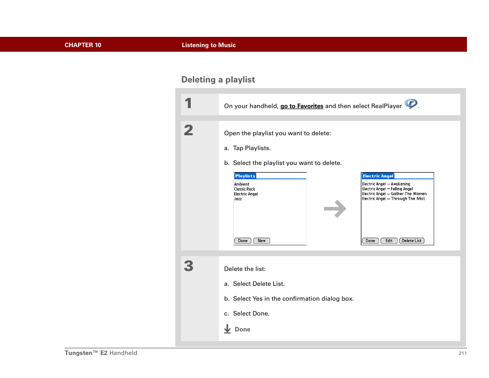 Deleting a playlist | Palm E2 User Manual | Page 232 / 653