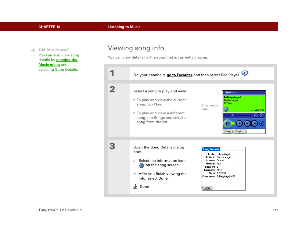 Viewing song info | Palm E2 User Manual | Page 233 / 653