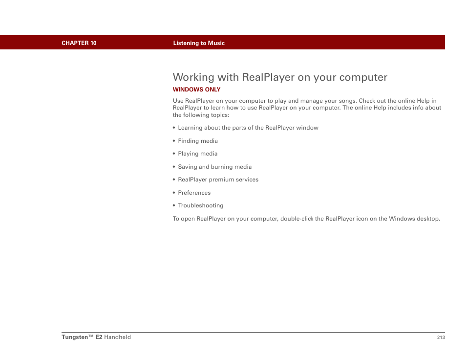 Working with realplayer on your computer | Palm E2 User Manual | Page 234 / 653