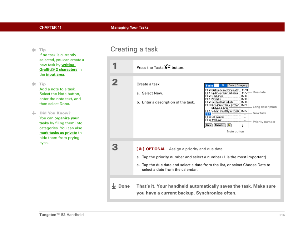 Creating a task | Palm E2 User Manual | Page 237 / 653