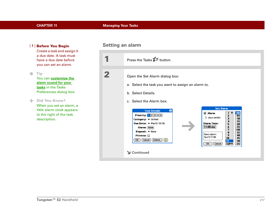 Setting an alarm | Palm E2 User Manual | Page 238 / 653