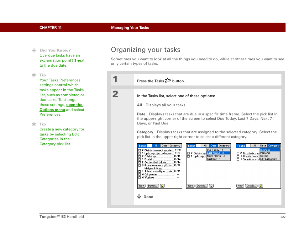 Organizing your tasks | Palm E2 User Manual | Page 243 / 653