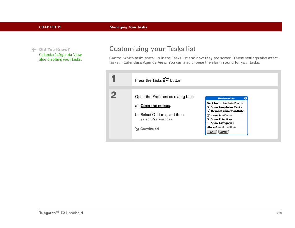 Customizing your tasks list | Palm E2 User Manual | Page 247 / 653