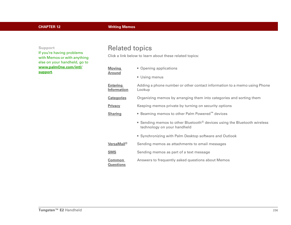 Related topics | Palm E2 User Manual | Page 257 / 653