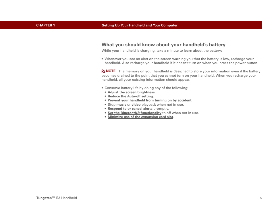 What you should know about your handheld’s battery | Palm E2 User Manual | Page 26 / 653