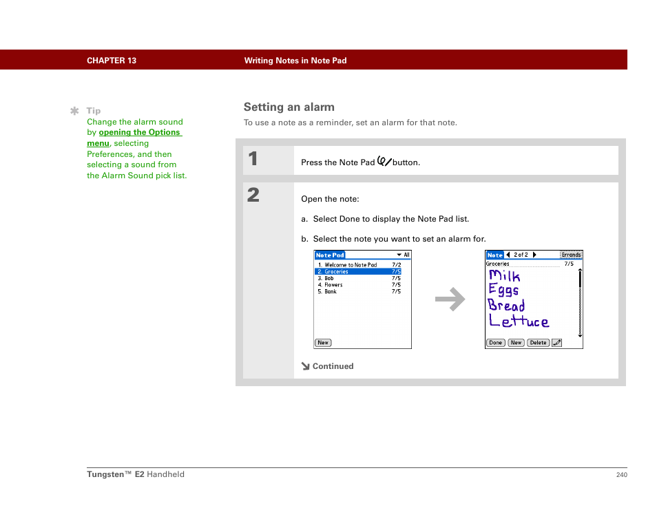 Setting an alarm | Palm E2 User Manual | Page 261 / 653