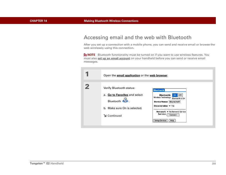 Accessing email and the web with bluetooth | Palm E2 User Manual | Page 276 / 653