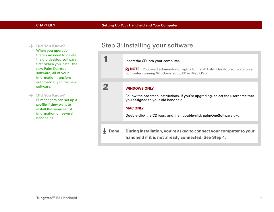 Step 3: installing your software | Palm E2 User Manual | Page 28 / 653
