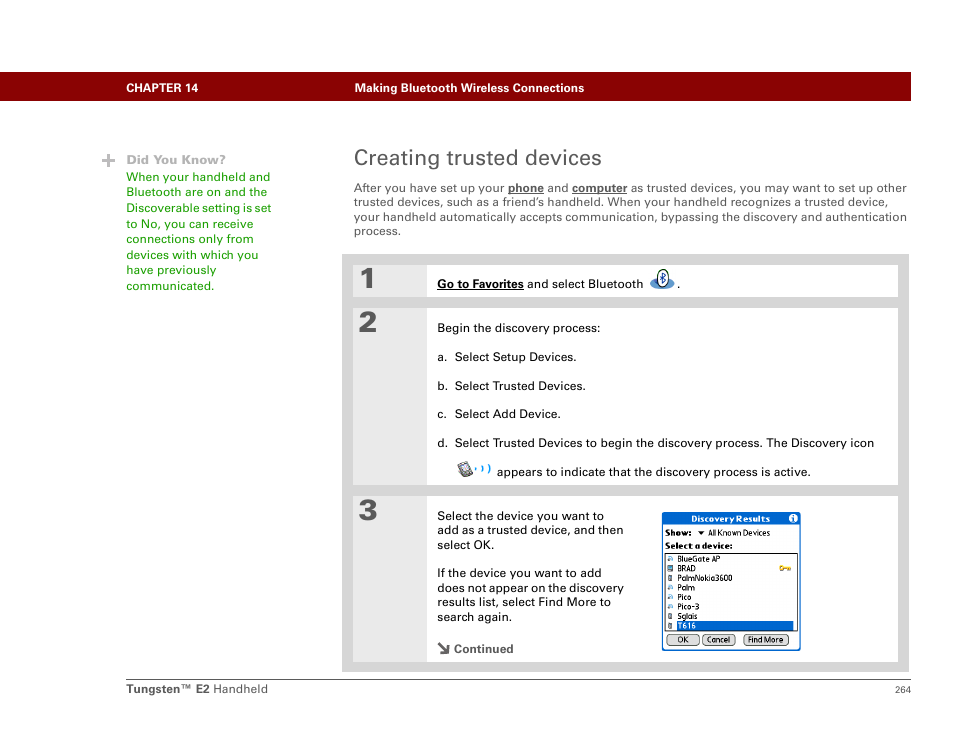 Creating trusted devices | Palm E2 User Manual | Page 285 / 653