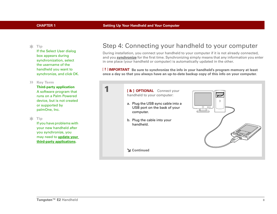 Step 4: connecting your handheld to your computer | Palm E2 User Manual | Page 29 / 653