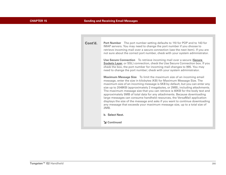 Cont’d | Palm E2 User Manual | Page 301 / 653