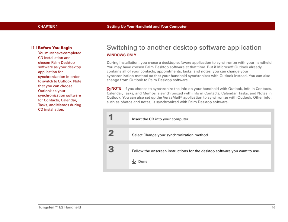 Switching to another desktop software application | Palm E2 User Manual | Page 31 / 653