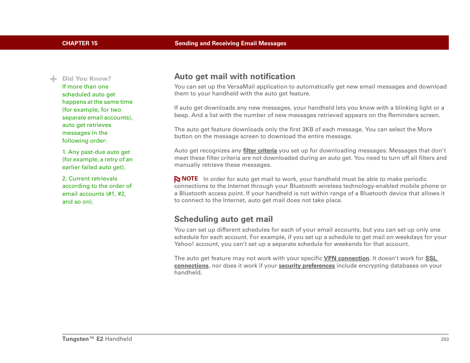 Auto get mail with notification, Scheduling auto get mail | Palm E2 User Manual | Page 314 / 653
