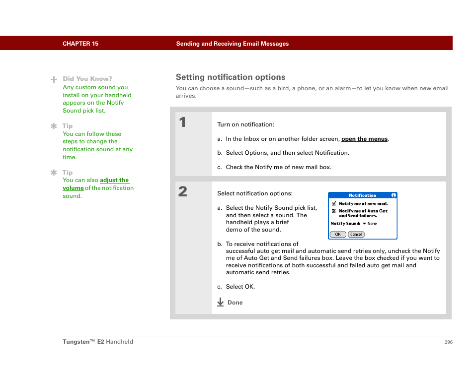 Setting notification options | Palm E2 User Manual | Page 317 / 653