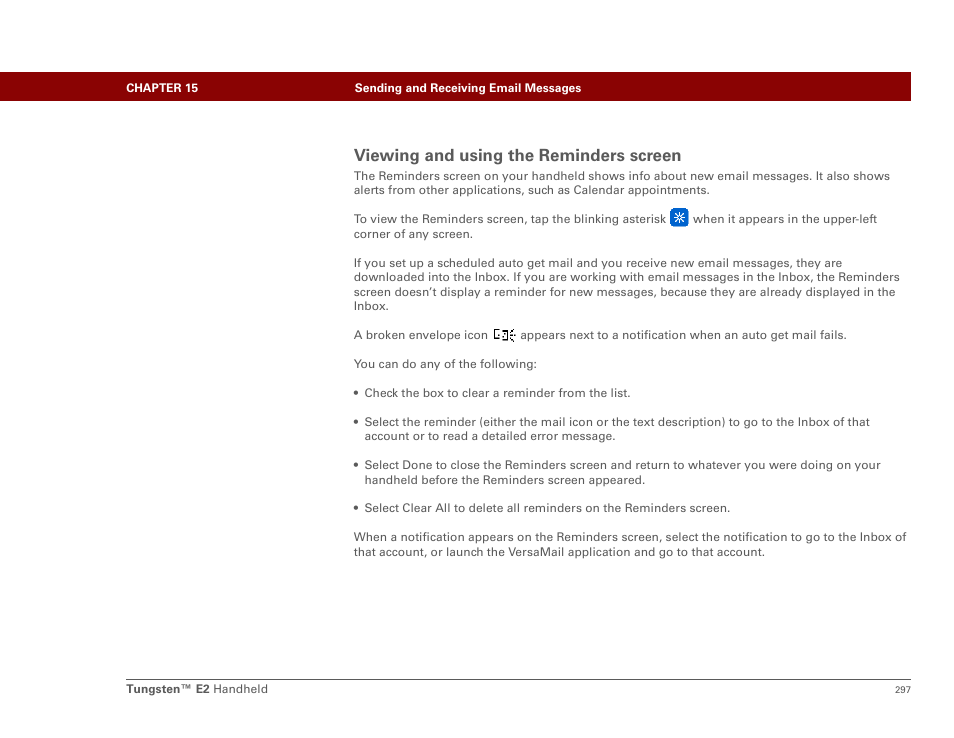 Viewing and using the reminders screen, Respond to or cancel alerts p | Palm E2 User Manual | Page 318 / 653