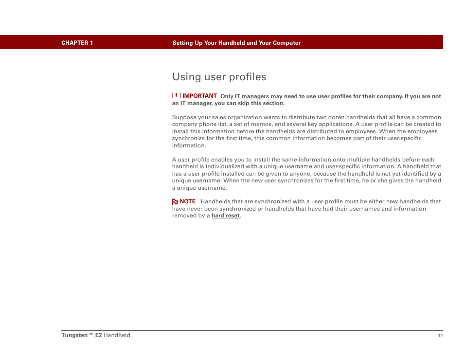 Using user profiles | Palm E2 User Manual | Page 32 / 653