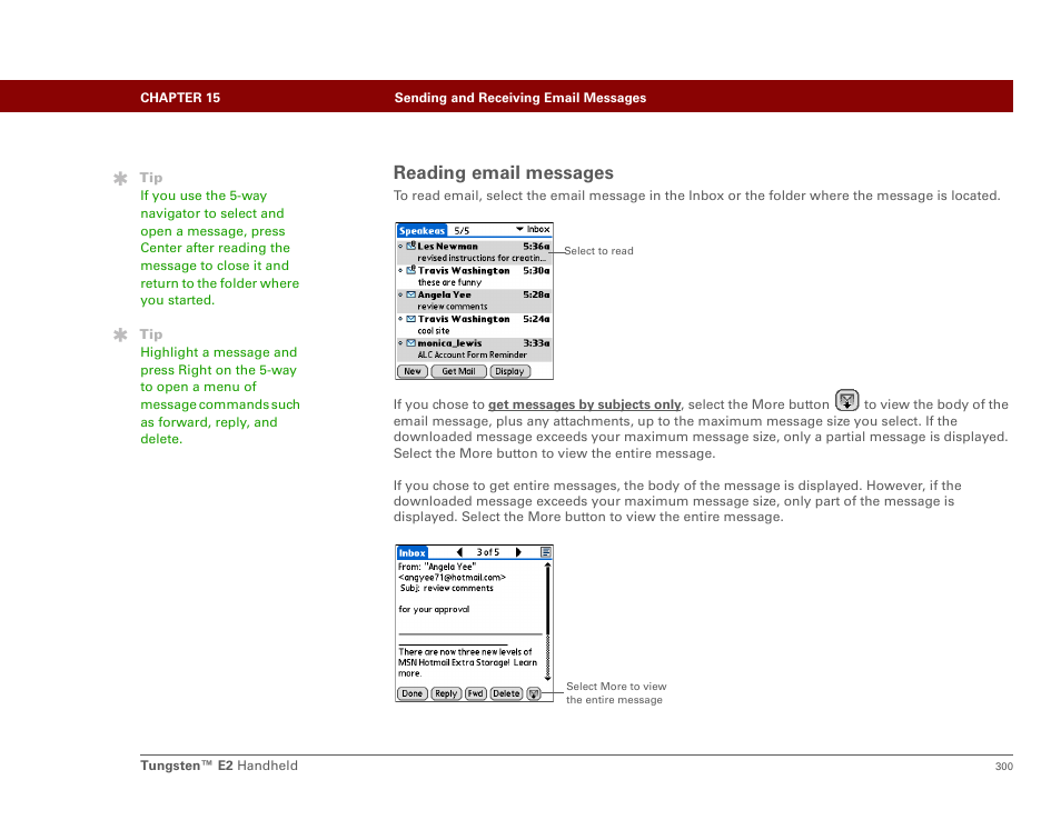 Reading email messages | Palm E2 User Manual | Page 321 / 653