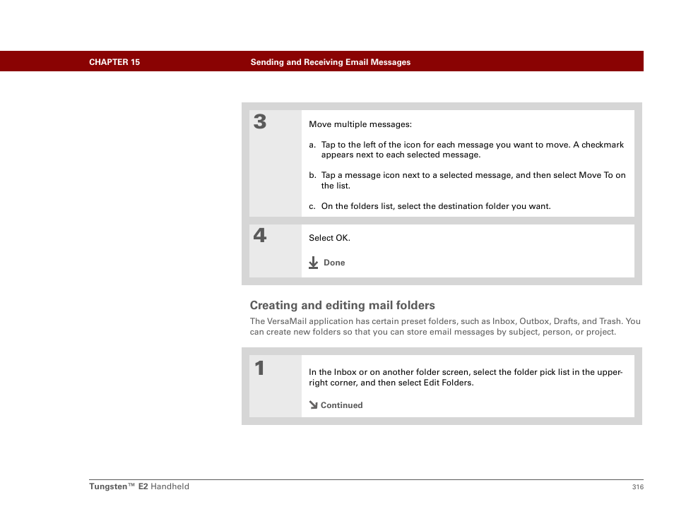 Creating and editing mail folders | Palm E2 User Manual | Page 337 / 653