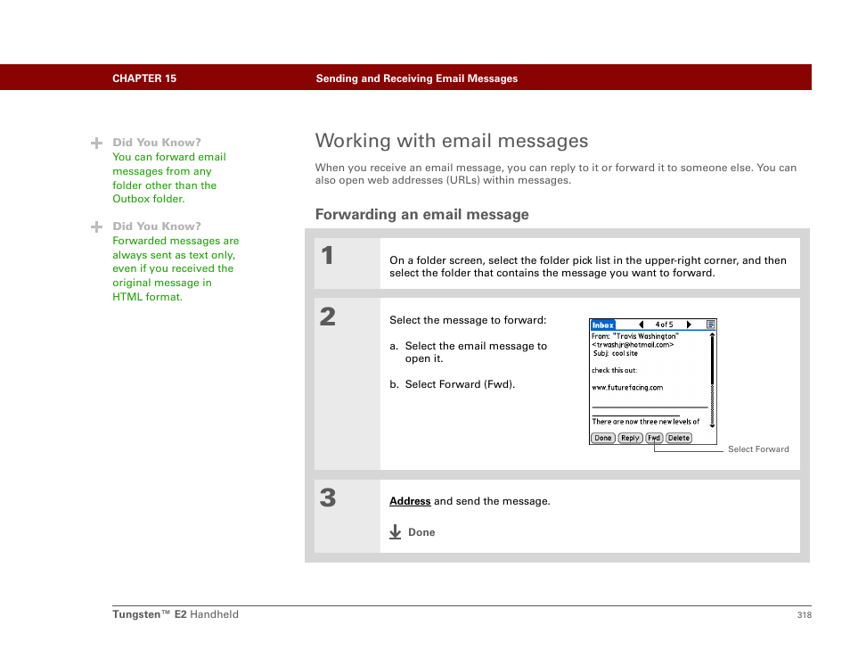 Working with email messages, Forwarding an email message | Palm E2 User Manual | Page 339 / 653