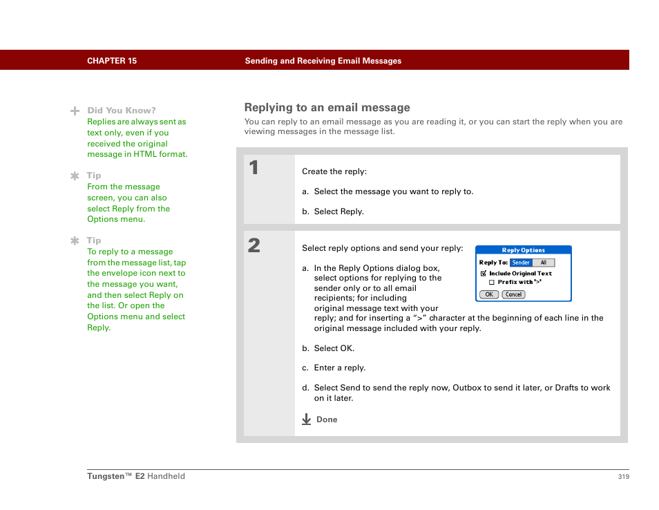 Replying to an email message | Palm E2 User Manual | Page 340 / 653