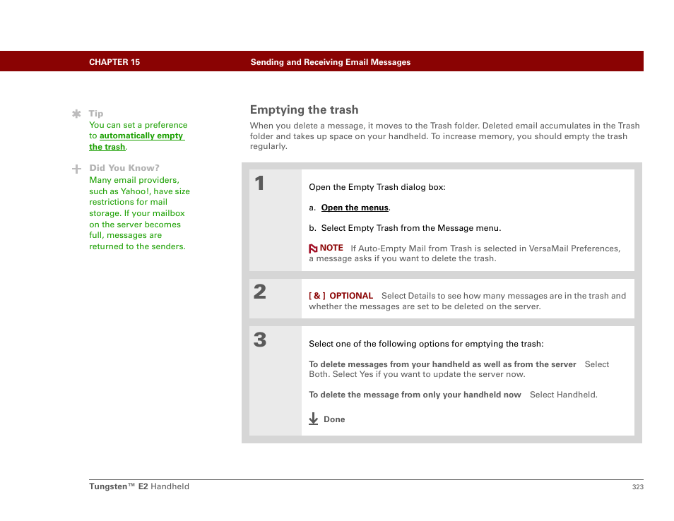 Emptying the trash | Palm E2 User Manual | Page 344 / 653