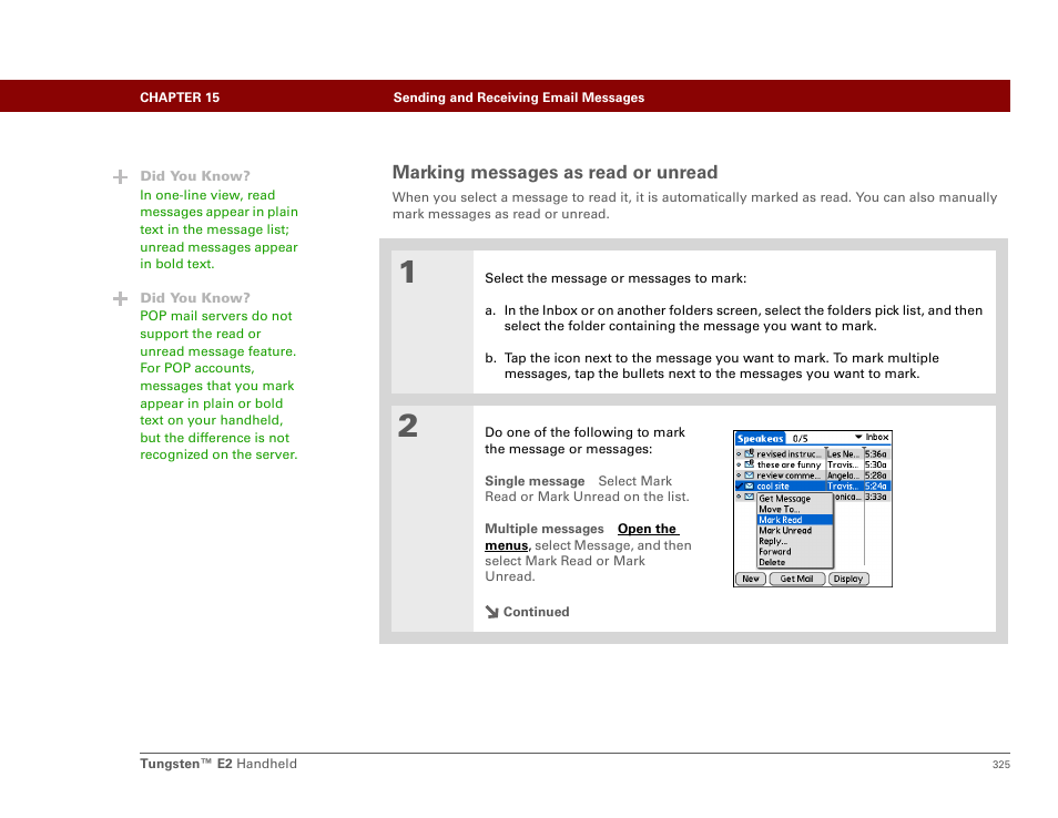 Marking messages as read or unread | Palm E2 User Manual | Page 346 / 653