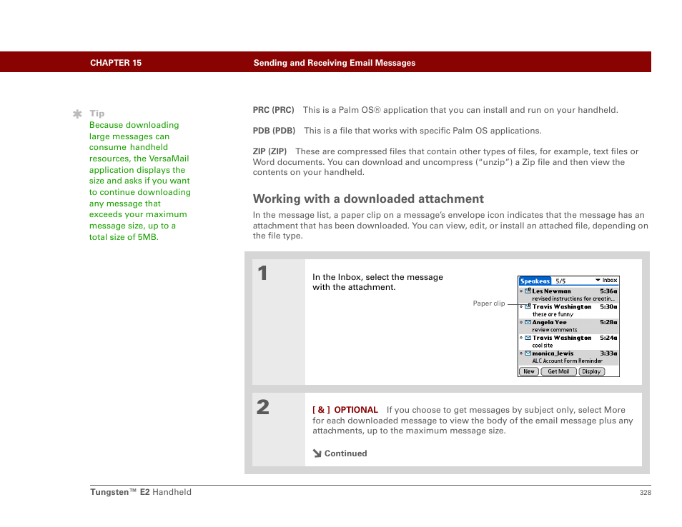 Working with a downloaded attachment | Palm E2 User Manual | Page 349 / 653