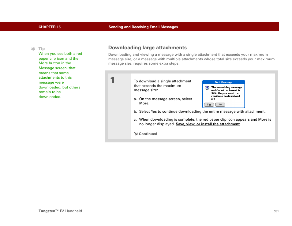 Downloading large attachments | Palm E2 User Manual | Page 352 / 653