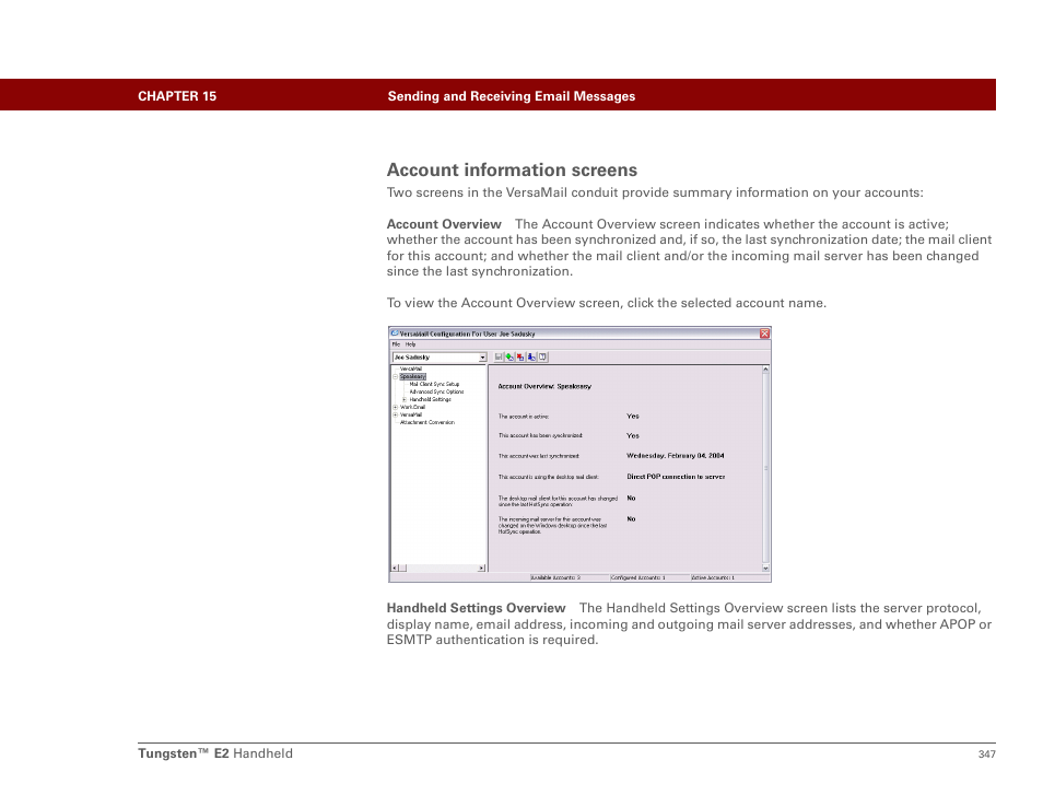 Account information screens | Palm E2 User Manual | Page 368 / 653