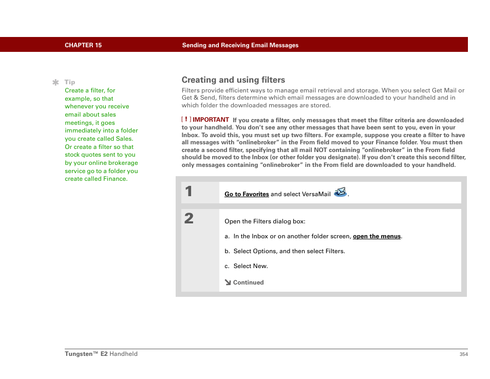 Creating and using filters, Filter criteria | Palm E2 User Manual | Page 375 / 653