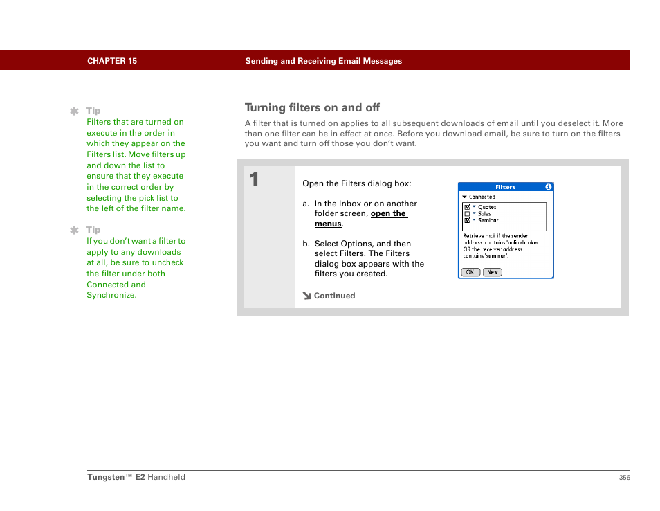 Turning filters on and off | Palm E2 User Manual | Page 377 / 653