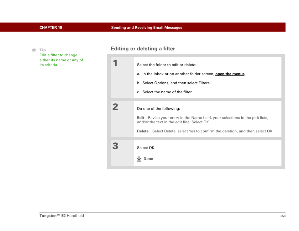 Editing or deleting a filter | Palm E2 User Manual | Page 379 / 653