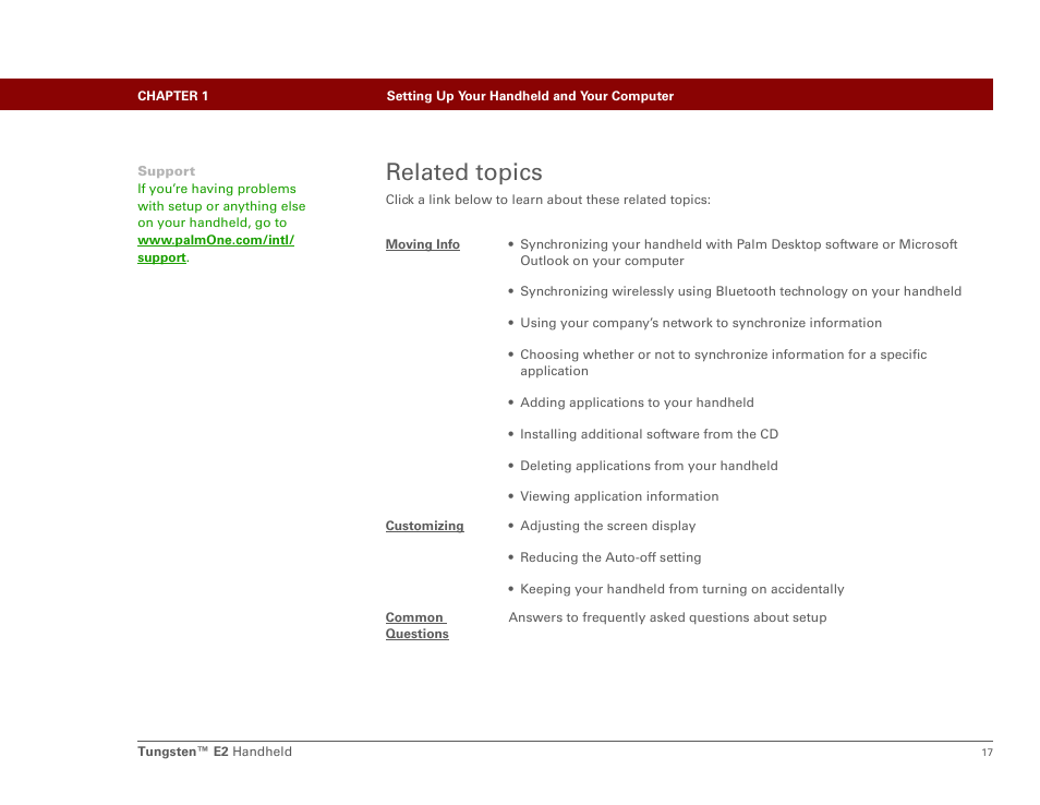 Related topics | Palm E2 User Manual | Page 38 / 653