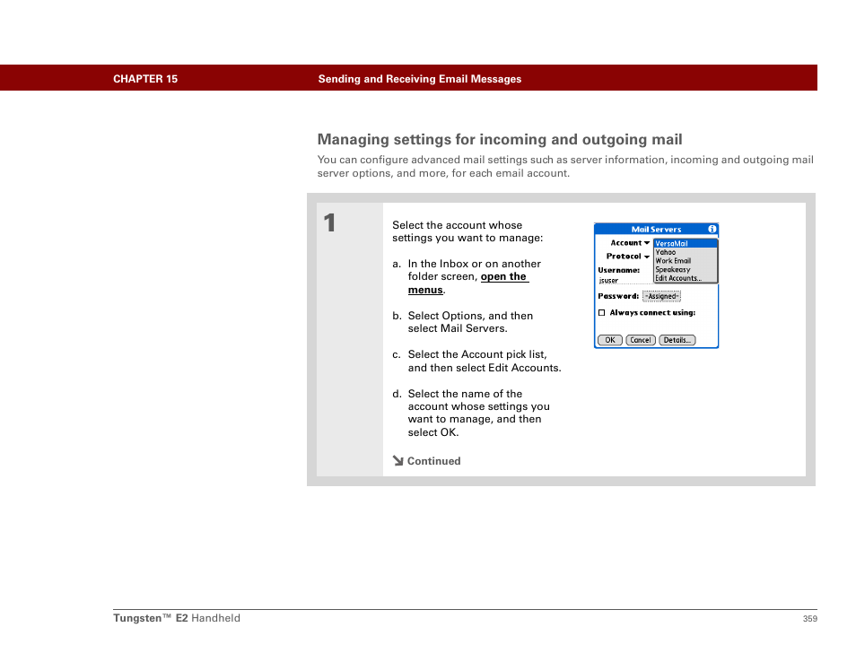 Managing settings for incoming and outgoing mail | Palm E2 User Manual | Page 380 / 653