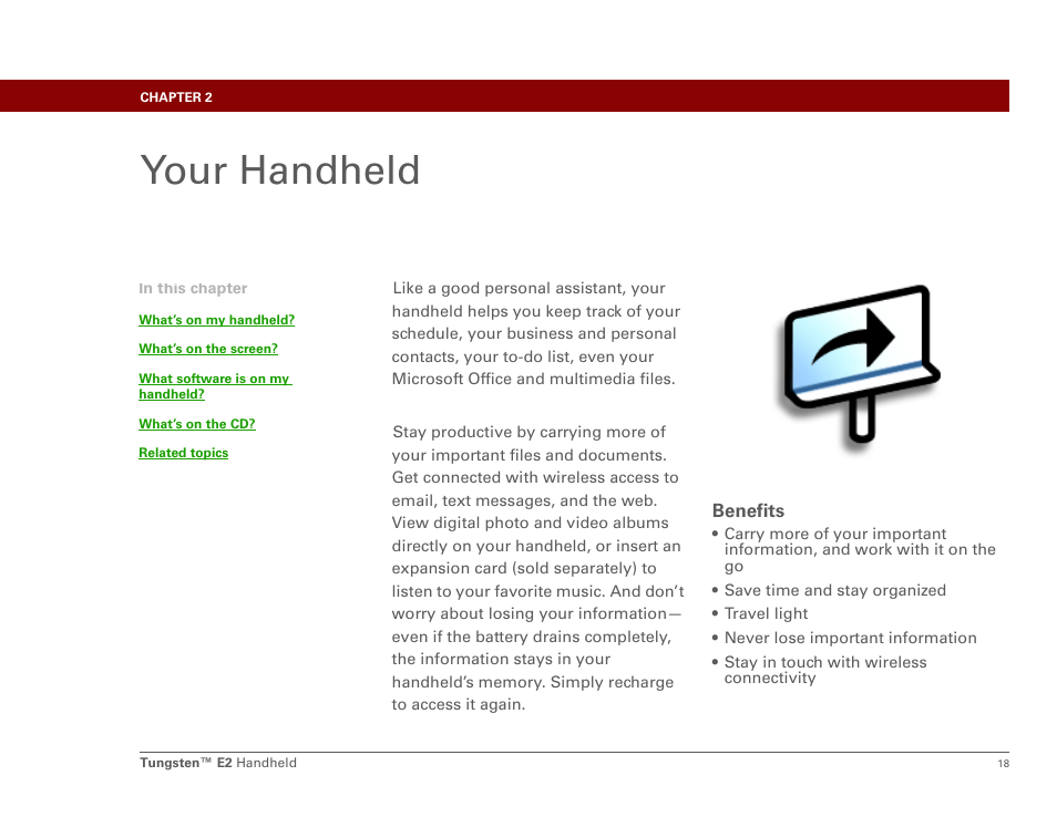 Your handheld, Chapter 2: your handheld | Palm E2 User Manual | Page 39 / 653