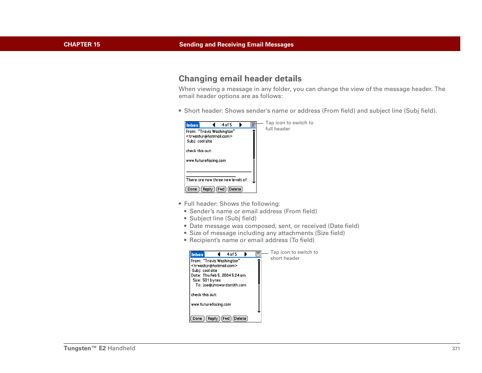 Changing email header details | Palm E2 User Manual | Page 392 / 653