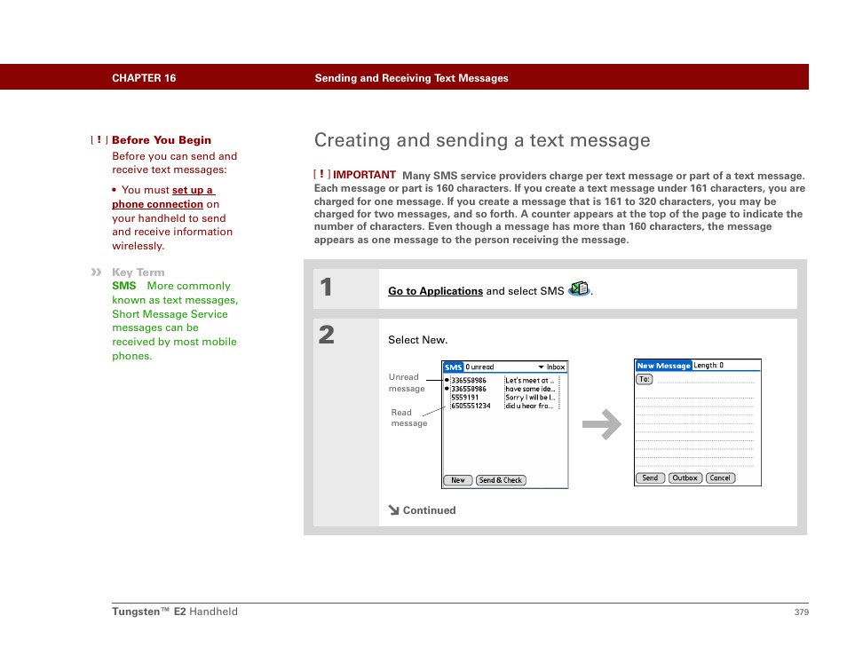 Creating and sending a text message | Palm E2 User Manual | Page 400 / 653